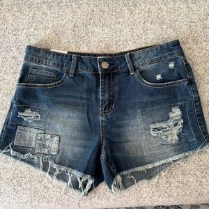 NWT Denim Distressed Patchwork Shorts
